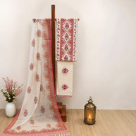 White Peach Floral Cotton Salwar Suit