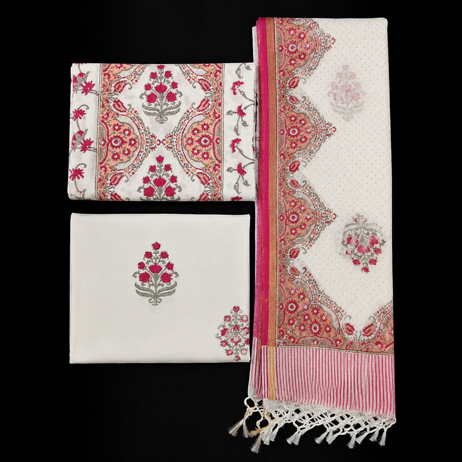 White Peach Floral Cotton Salwar Suit