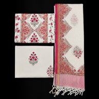 White Peach Floral Cotton Salwar Suit