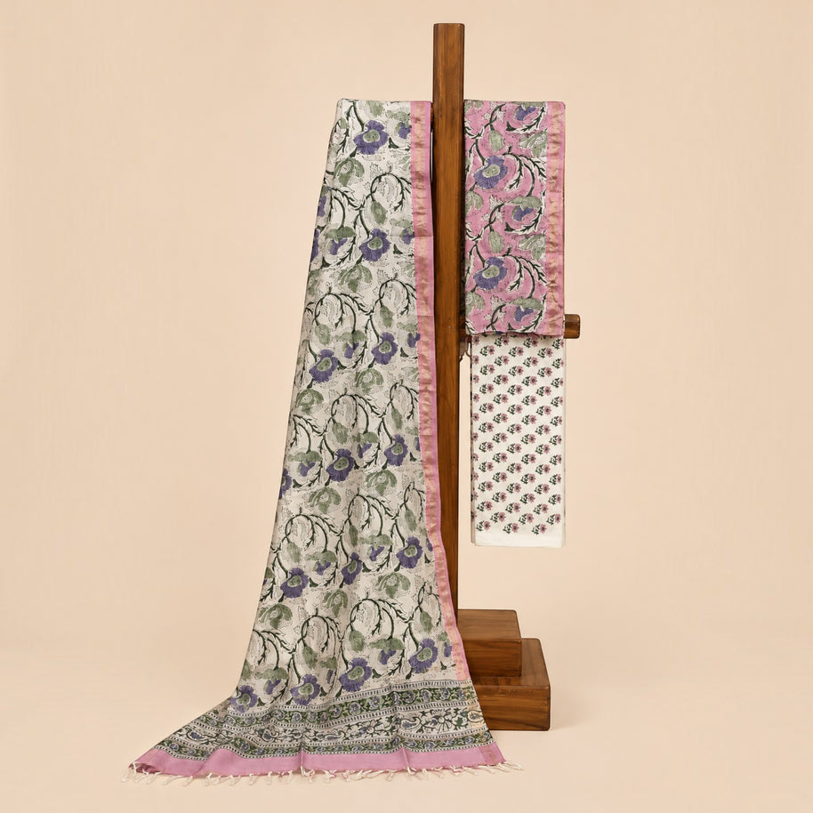 Pink Floral Maheswari Silk Salwar Suit
