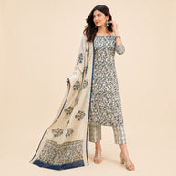 Offwhite Blue Floral Maheswari Silk Salwar Suit