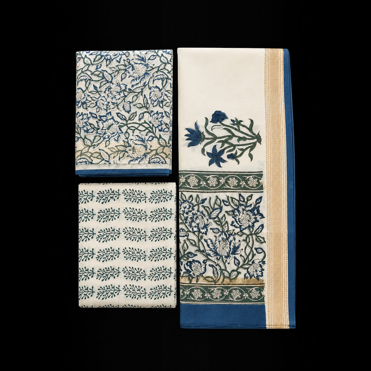 Offwhite Blue Floral Maheswari Silk Salwar Suit