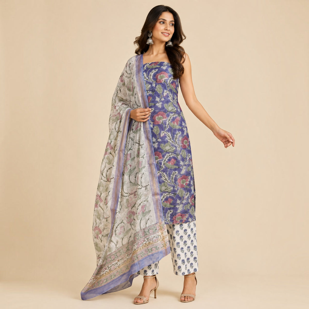 Purple Floral Maheswari Silk Salwar Suit
