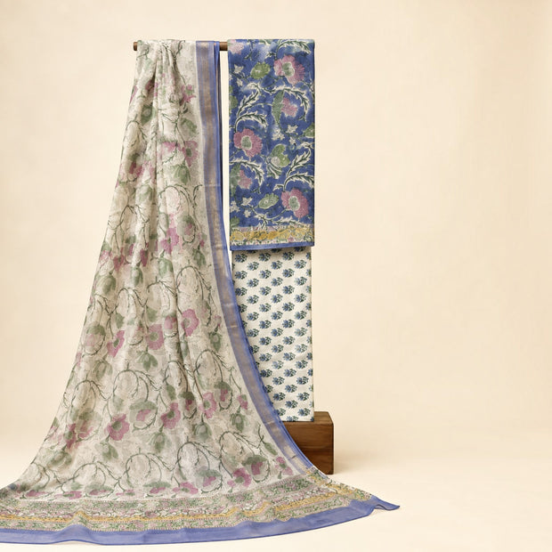 Purple Floral Maheswari Silk Salwar Suit