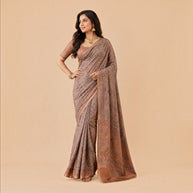 Brown Floral Silk Saree