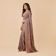 Brown Floral Silk Saree
