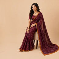 Maroon Bandhej Cotton Saree