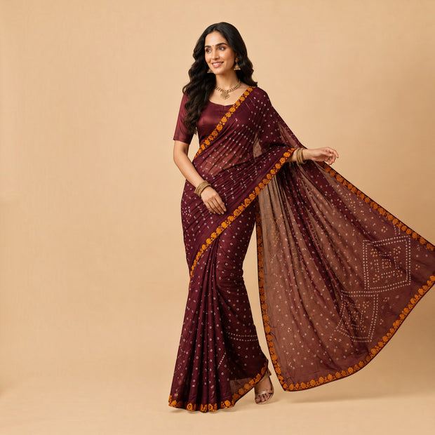 Maroon Bandhej Cotton Saree