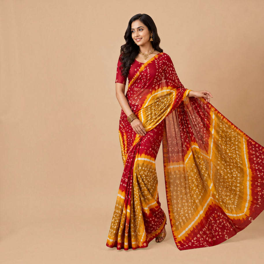 Multi Bandhej Cotton Saree
