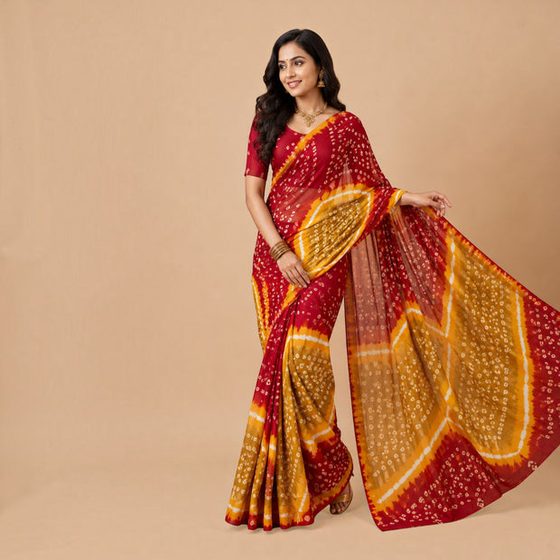 Multi Bandhej Cotton Saree
