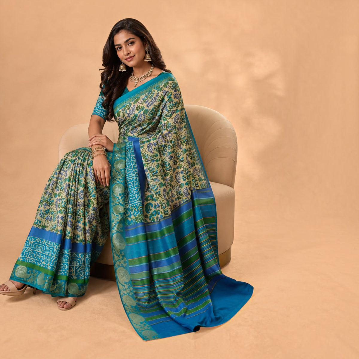 Offwhite Floral Silk Saree