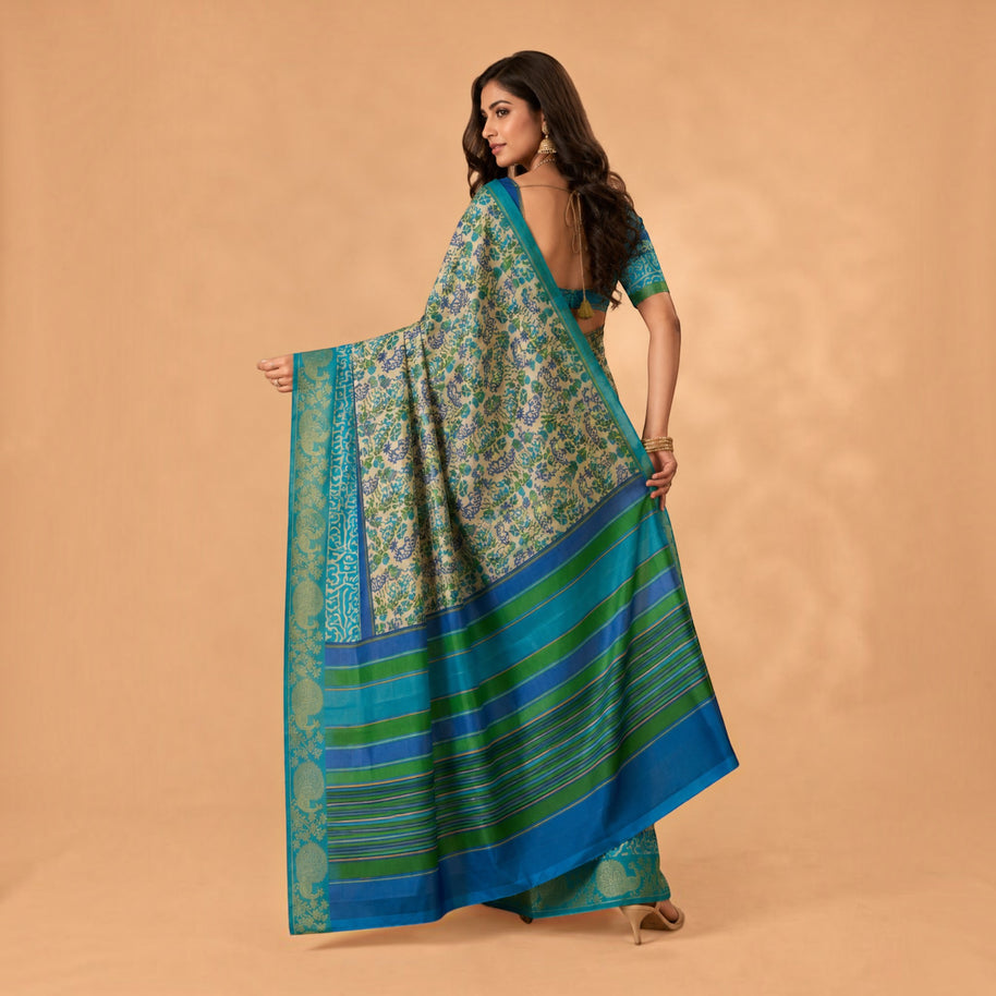 Offwhite Floral Silk Saree