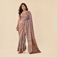 Brown Floral Silk Saree