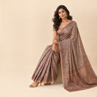 Brown Floral Silk Saree