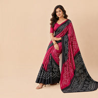 Maroon Black Bandhej Cotton Saree