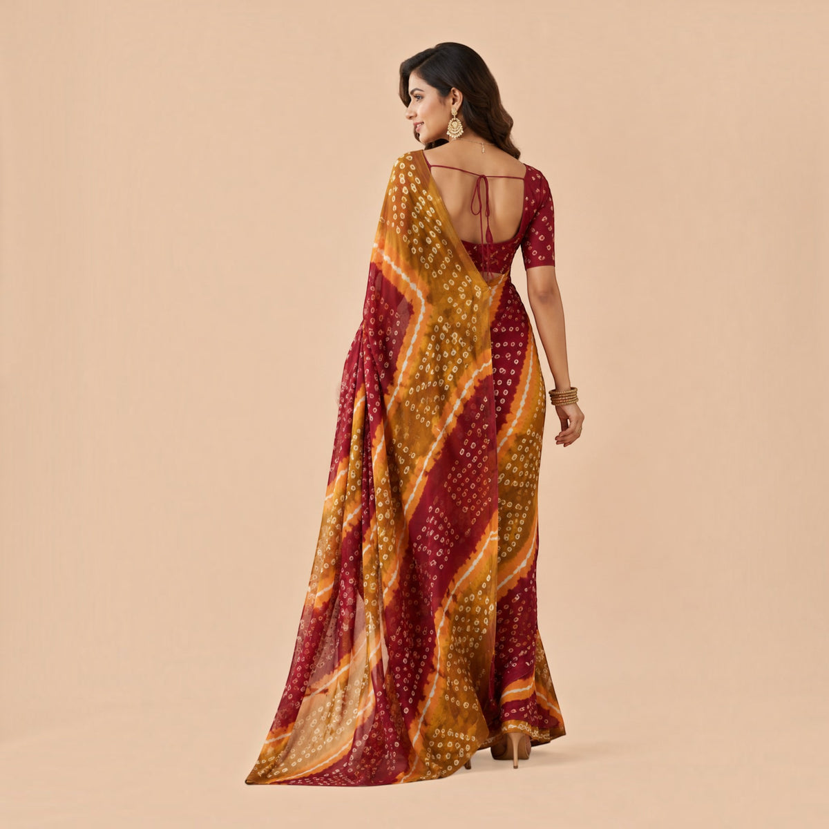 Multi Bandhej Cotton Saree