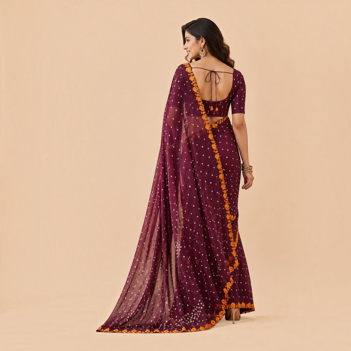 Maroon Bandhej Cotton Saree