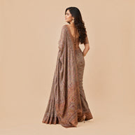 Brown Floral Silk Saree