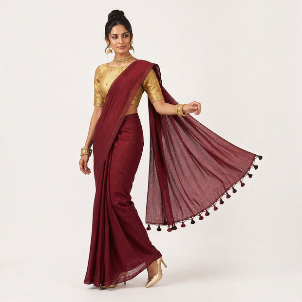 Maroon Handloom Cotton Saree