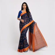 Blue Orange Cotton Saree