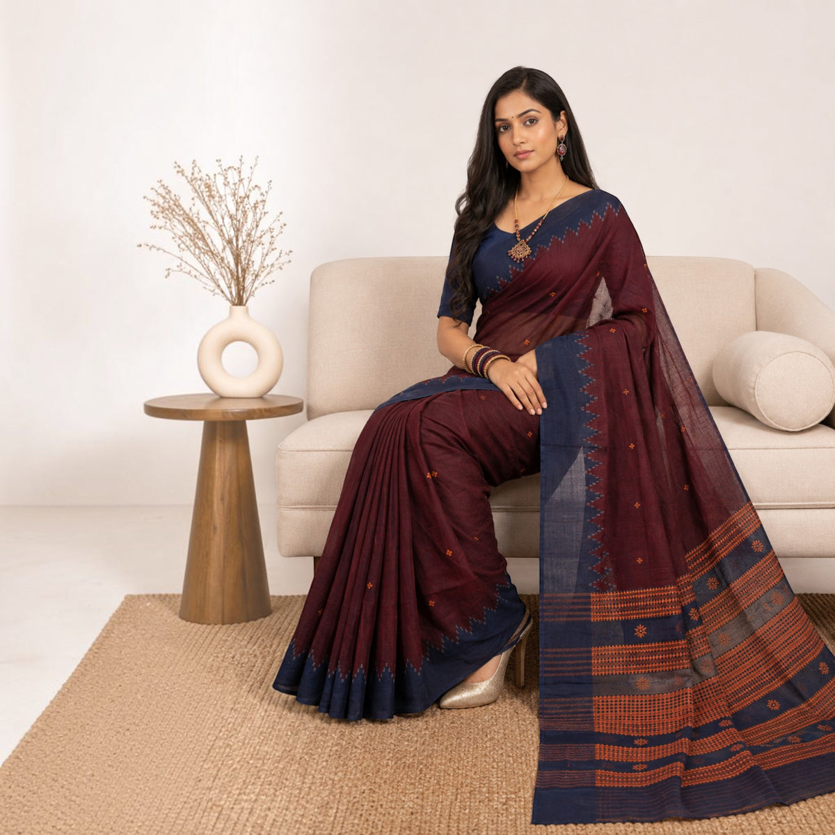 Maroon Kotpad Cotton Saree