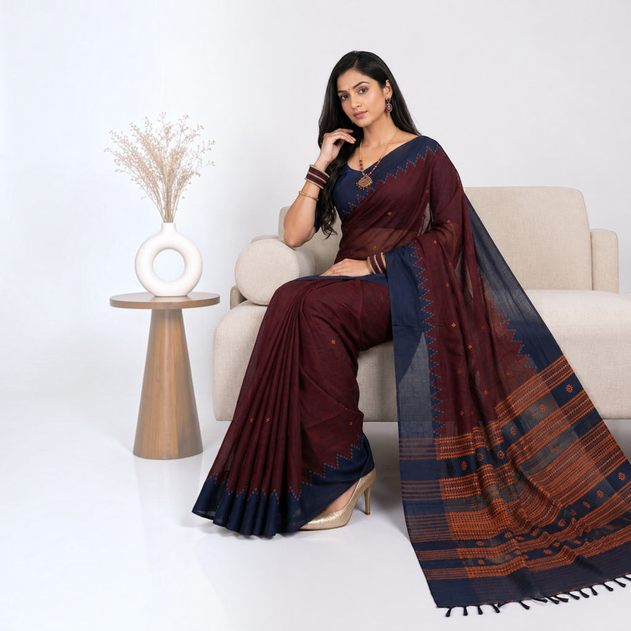 Maroon Kotpad Cotton Saree