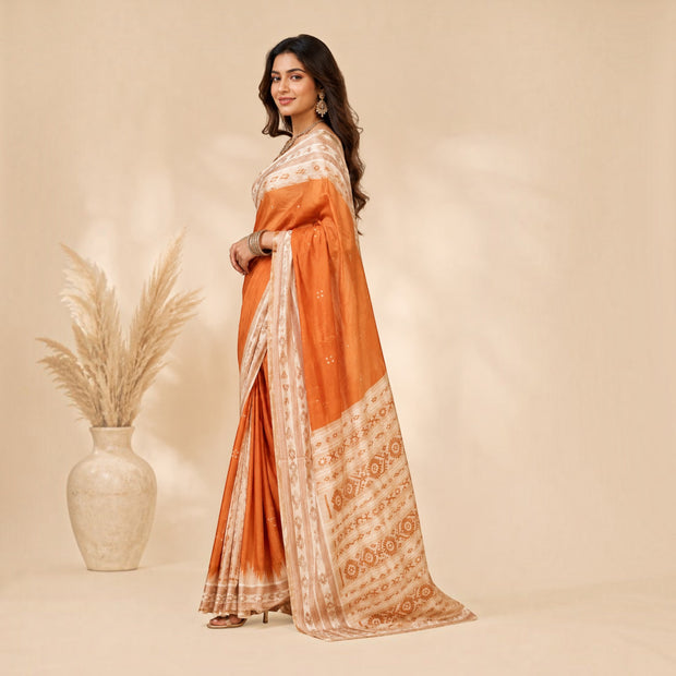 Rust Orange Handwoven Khandua Patta Silk Saree