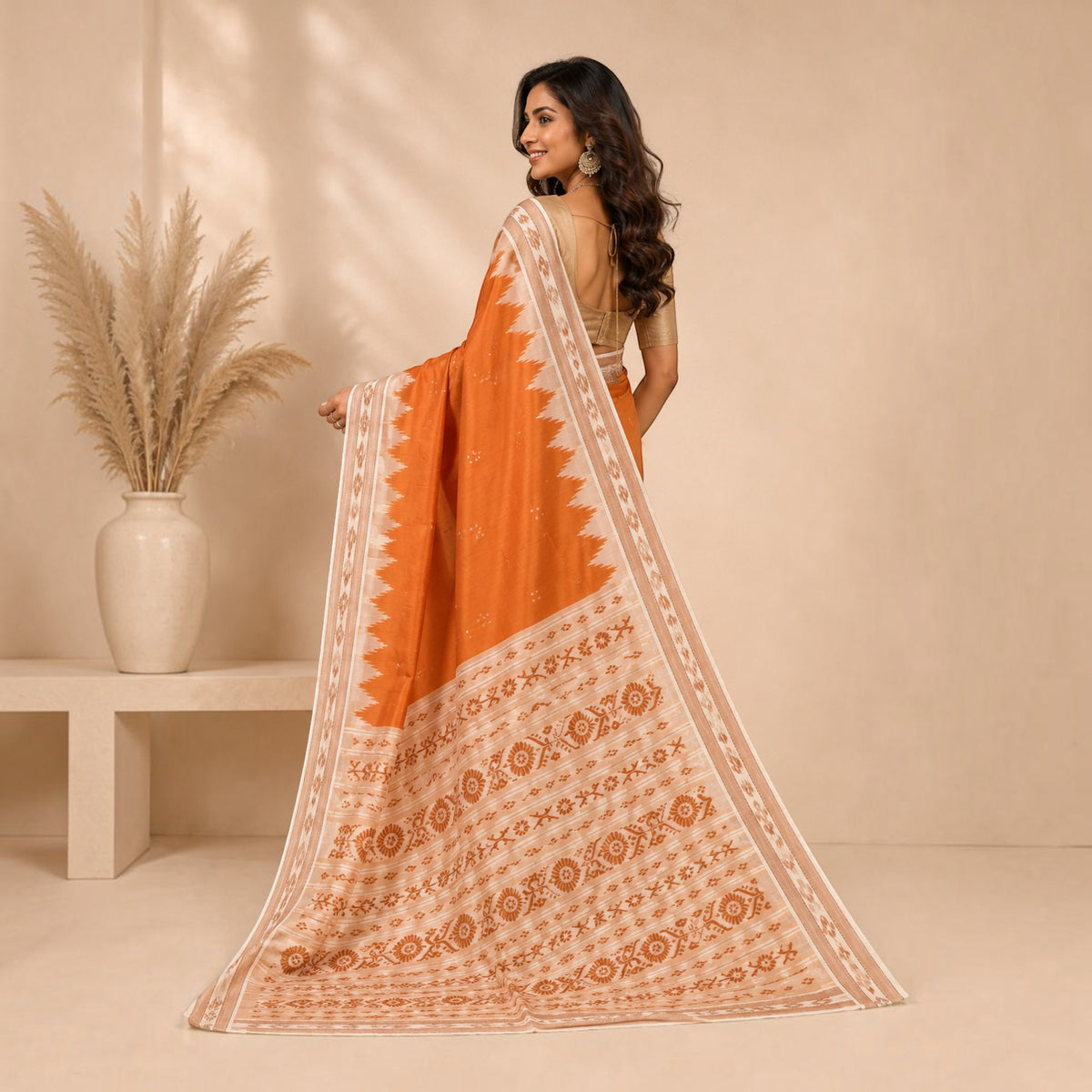 Rust Orange Handwoven Khandua Patta Silk Saree