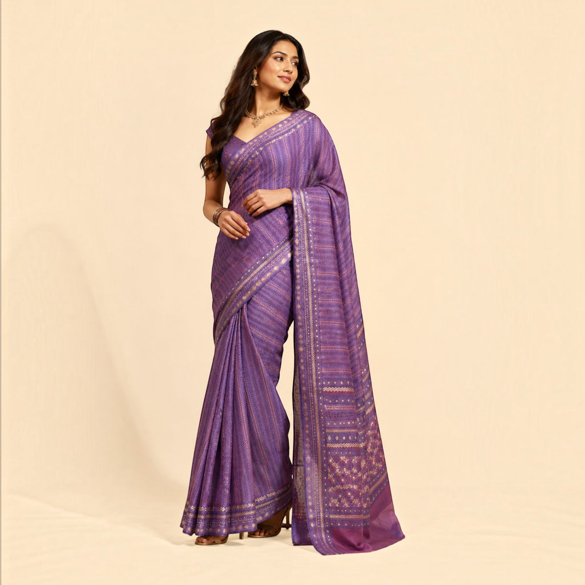 Purple Floral Silk Saree