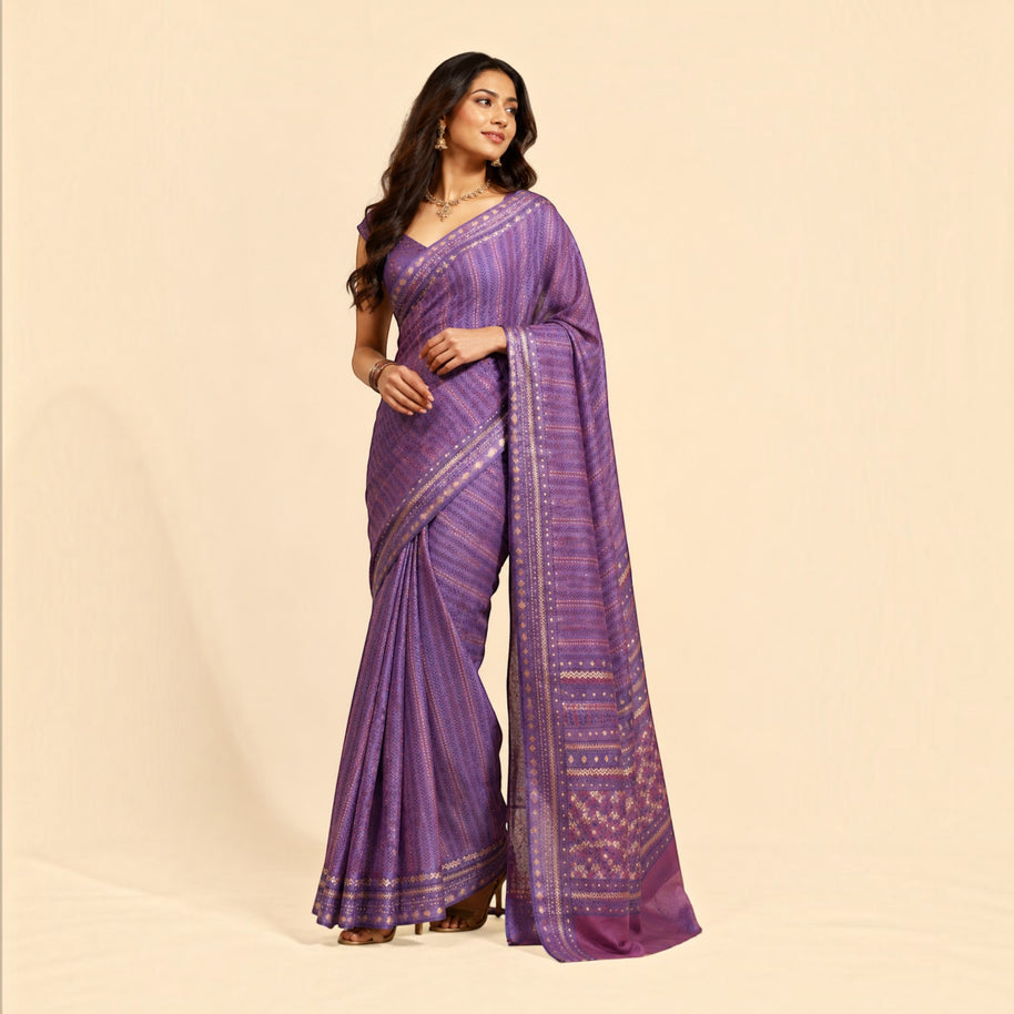 Purple Floral Silk Saree