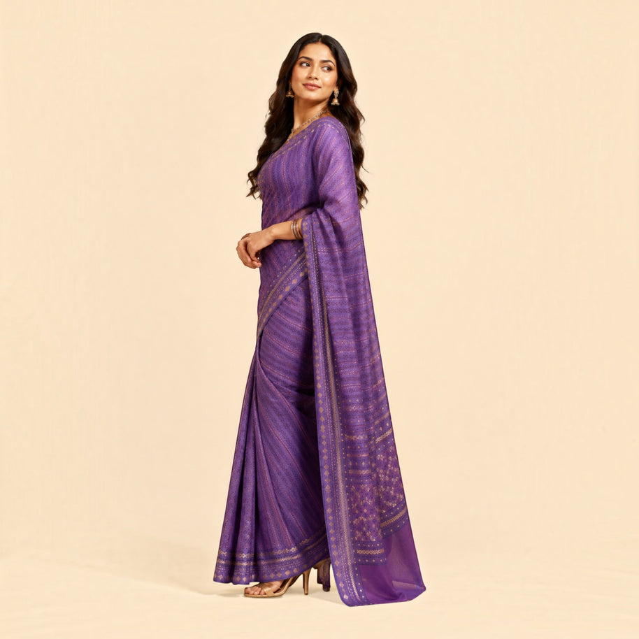 Purple Floral Silk Saree