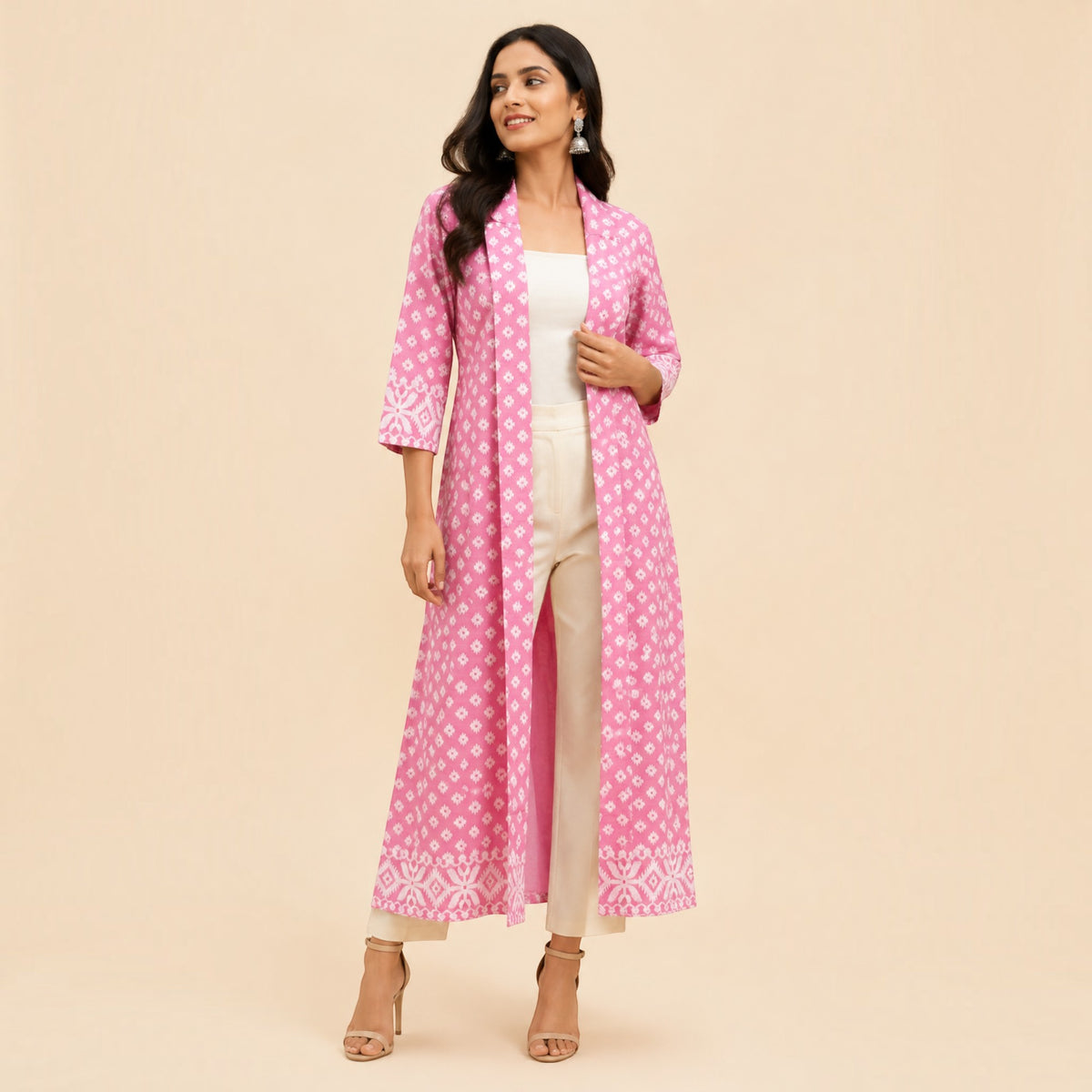 Pink Jamdani Cotton Shrug
