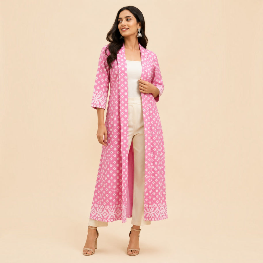Pink Jamdani Cotton Shrug