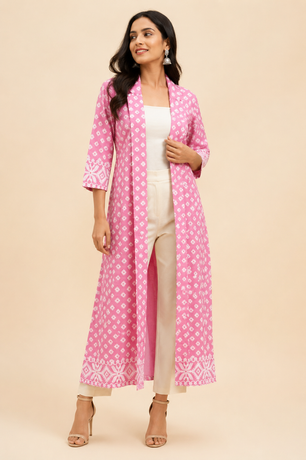 Pink Jamdani Cotton Shrug