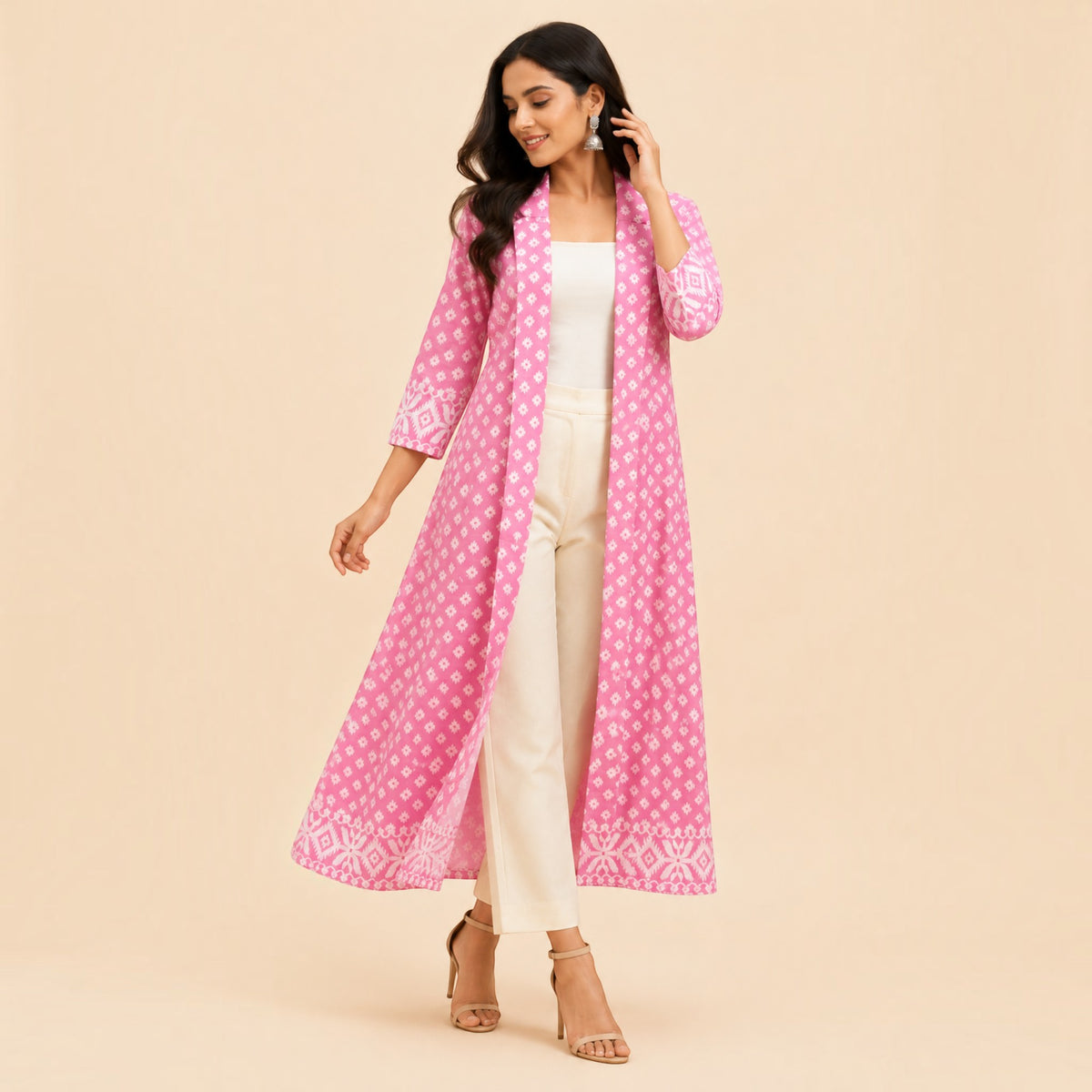 Pink Jamdani Cotton Shrug