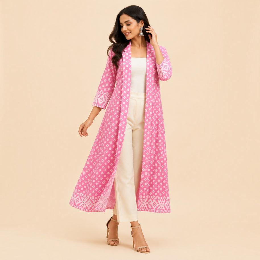 Pink Jamdani Cotton Shrug