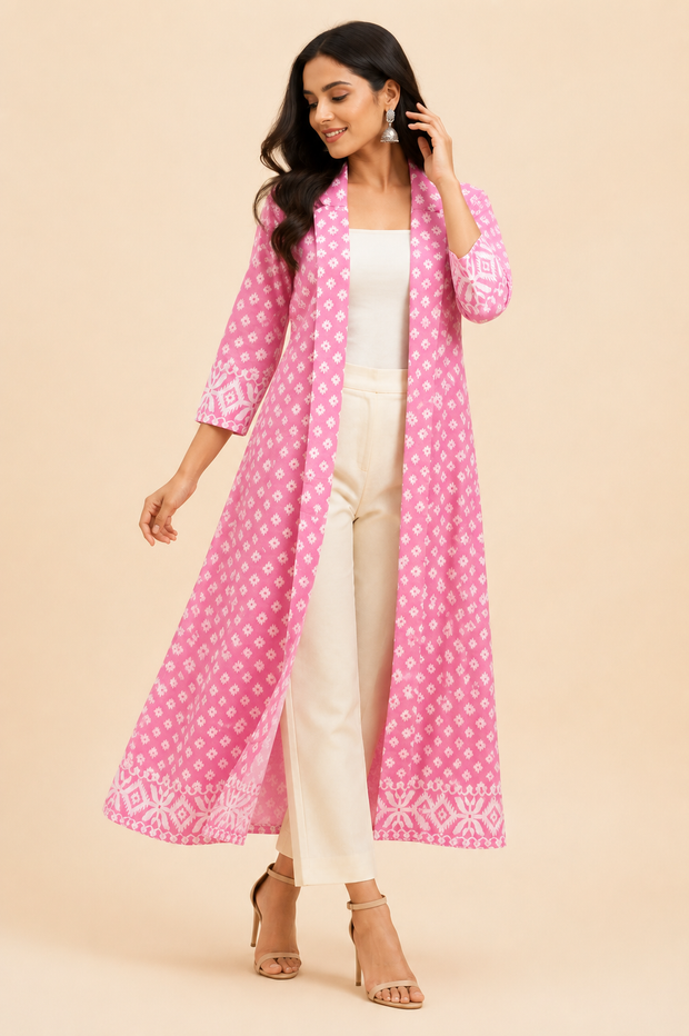 Pink Jamdani Cotton Shrug