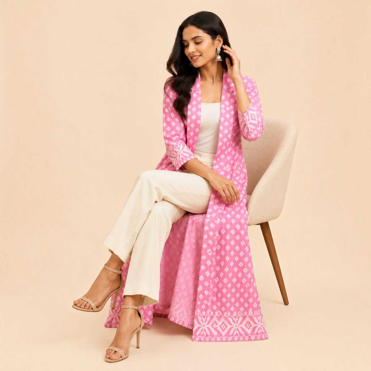 Pink Jamdani Cotton Shrug