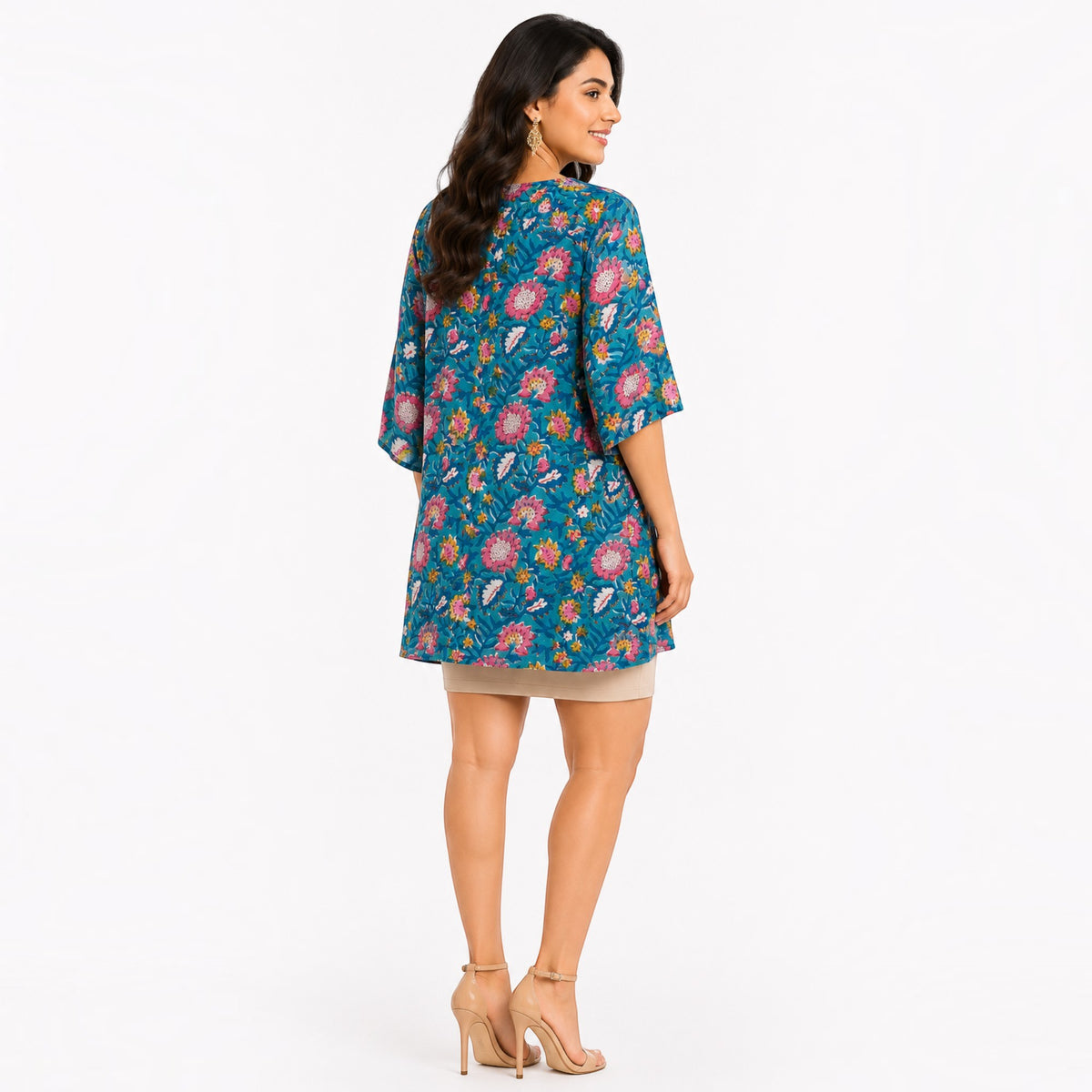 Teal Green Handblock Cotton Shrug