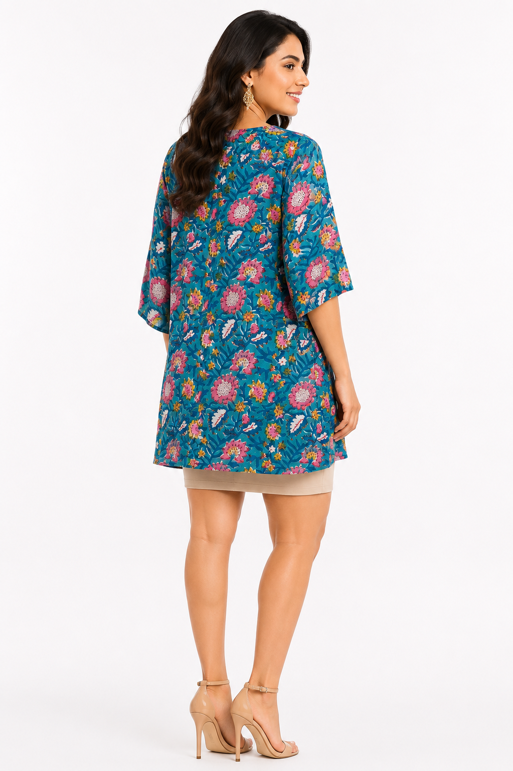 Teal Green Handblock Cotton Shrug