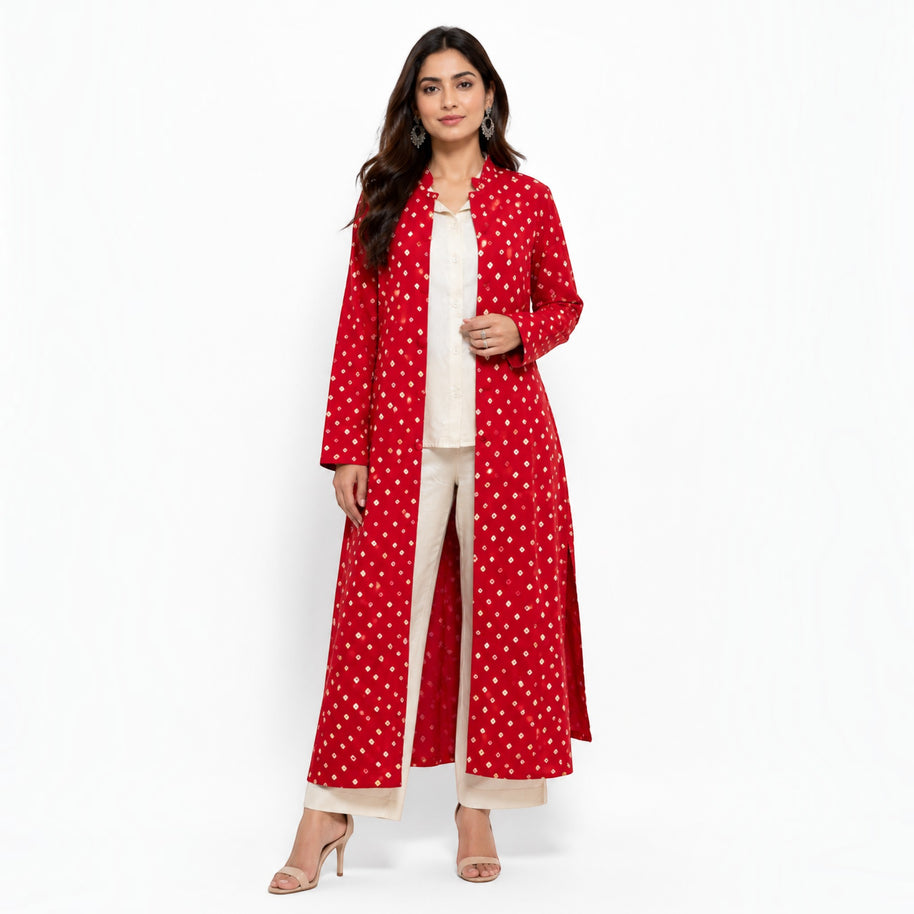 Rajwadi Red Bandhej Women’s Sherwani