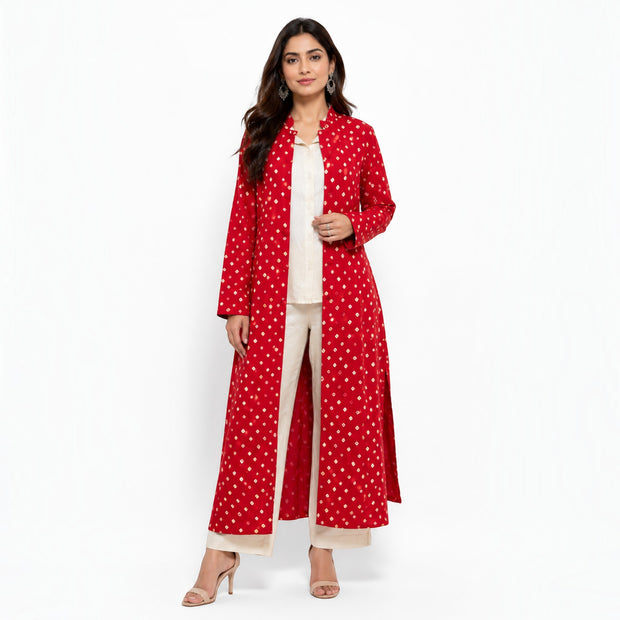 Rajwadi Red Bandhej Women’s Sherwani