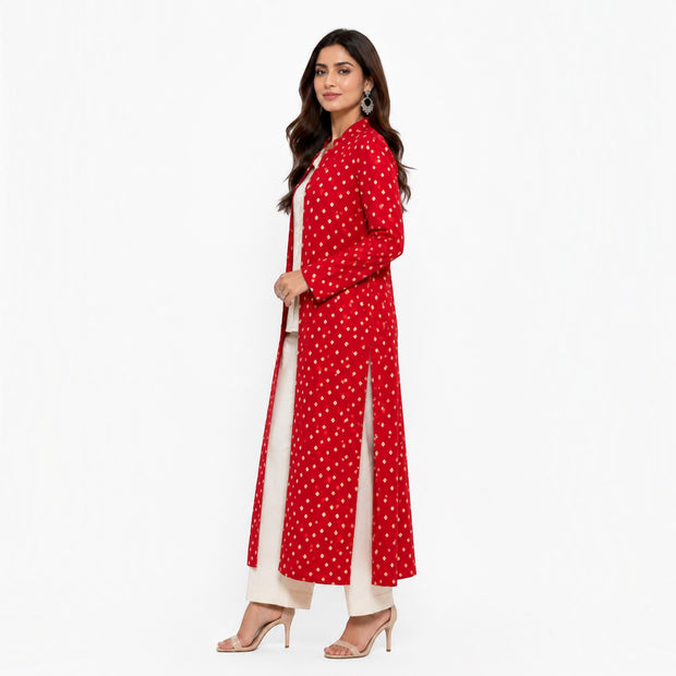 Rajwadi Red Bandhej Women’s Sherwani