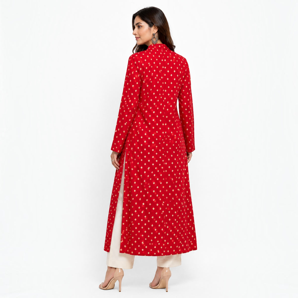 Rajwadi Red Bandhej Women’s Sherwani