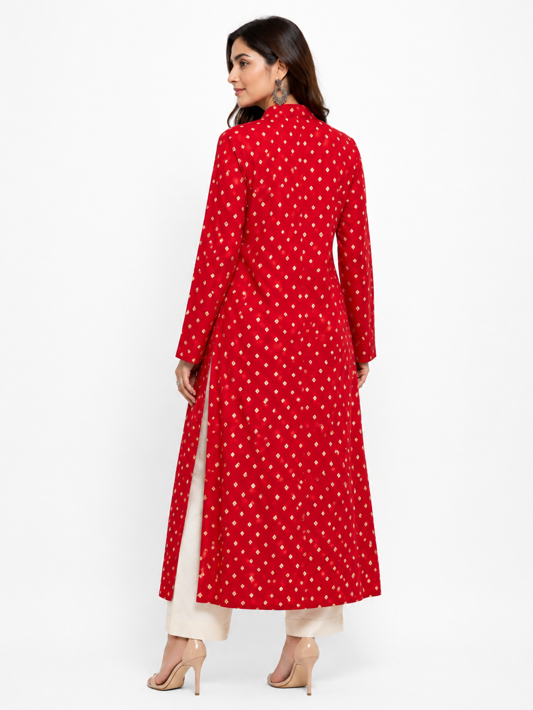 Red Modal Silk Bandhej Long Blazer