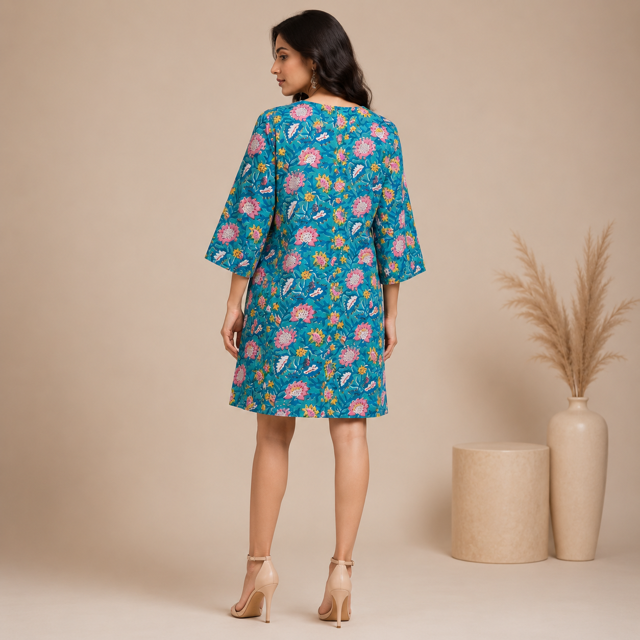 Teal Green Handblock Cotton Shrug