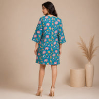 Teal Green Handblock Cotton Shrug