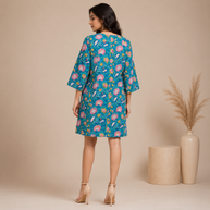 Teal Green Handblock Cotton Shrug