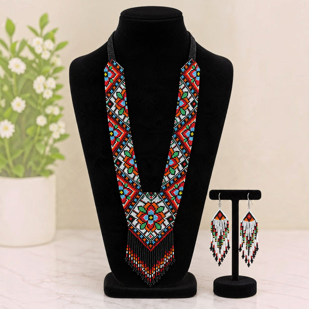 Multicolor Floral Beaded Necklace Set