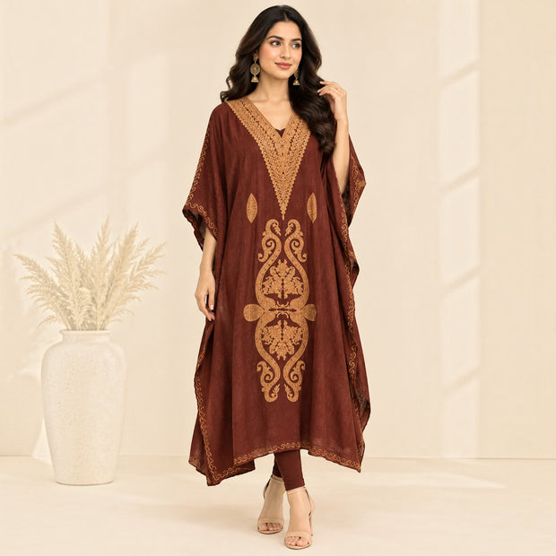 Brown Golden Paisley Silk Kaftan